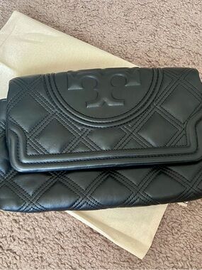 Tory Burch Quilted Black Leather Clutch
